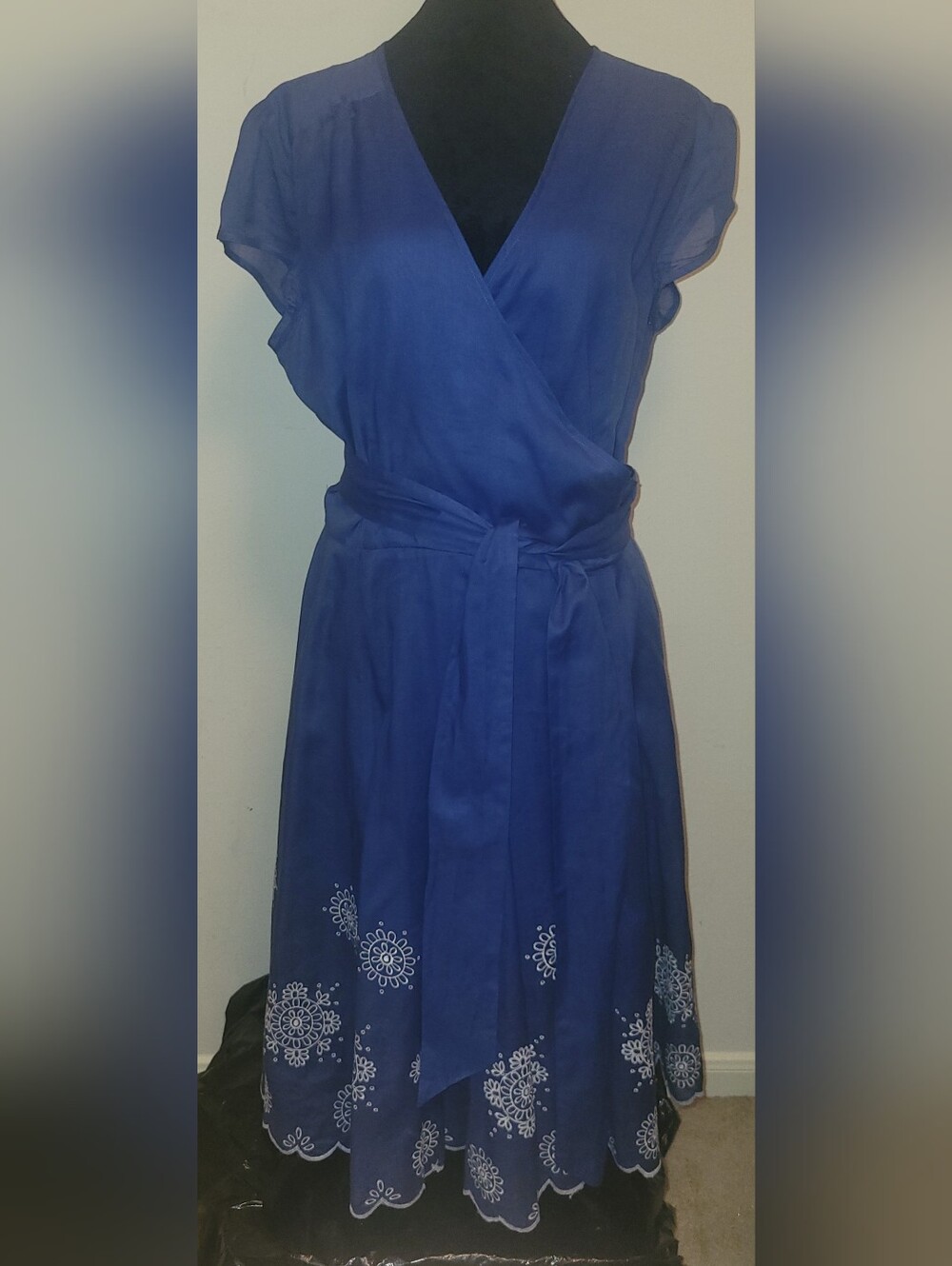 Tweeds Royal Blue Wrap Midi Dress with Tie Waist